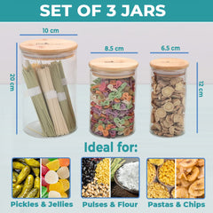 The Better Home Borosilicate Glass Jar for Kitchen Storage | Kitchen Container Set and Storage Box, Glass Containers with Lid | Air Tight Containers for Kitchen Storage |(300ml + 600ml + 1000ml)