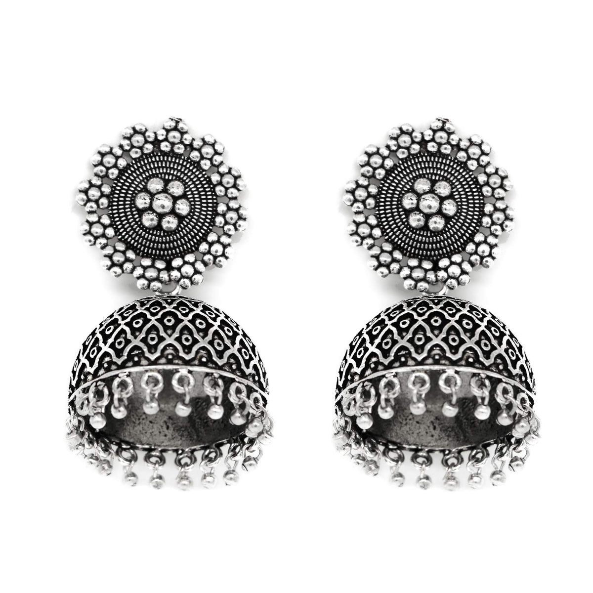 Teejh Ishani Silver Oxidized Jhumki For Women