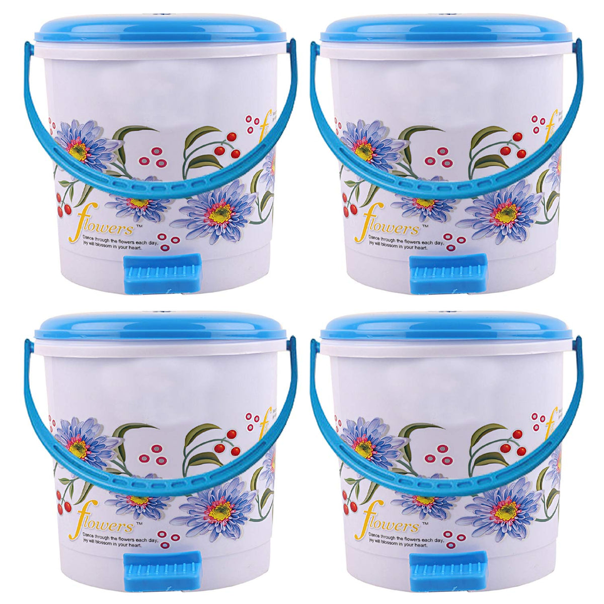 Kuber Industries Floral 4 Piece Plastic Step-On Dustbin Set, 10 litres, Blue (Ctktc1970)
