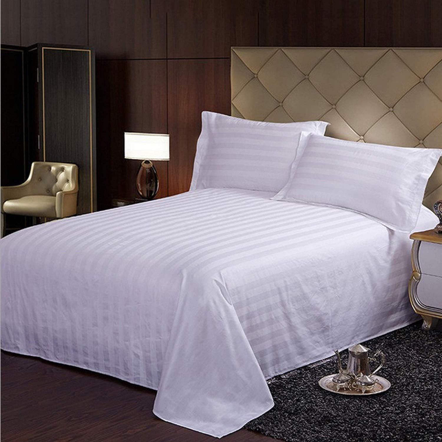 Kuber Industries Double Bedsheet with 2 Pillow Covers|Cotton Material & Satin Stripes|Size 254 x 228 CM (White)