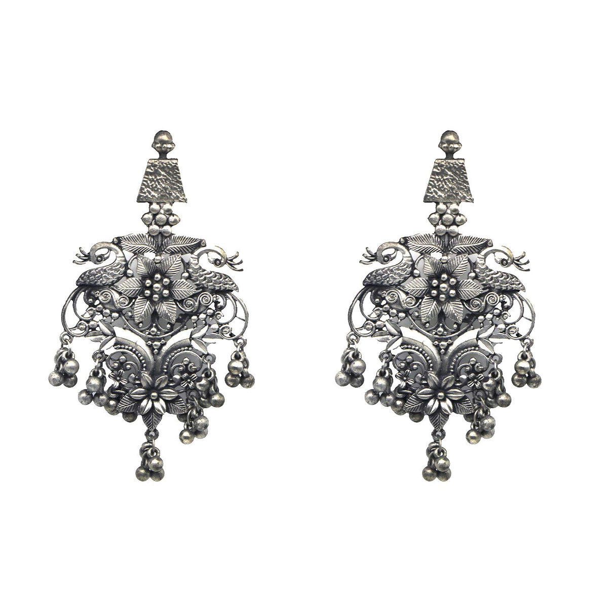 Teejh Aarna Peacock Silver Oxidised Earrings For Women