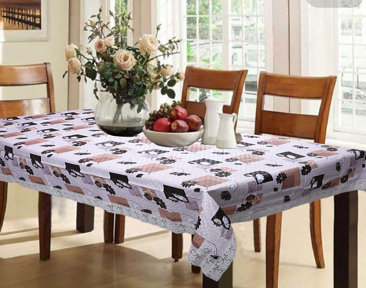 Kuber Industries PVC Flower Design 6 Seater Dining Table Cover (60 x90 inch, Brown) - CTKTC040125, Standard