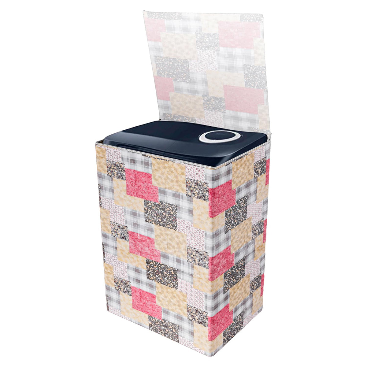 Heart Home Washing Machine Cover | Black Small Flower Print Washing Machine Cover | PVC Top Load Semi-Automatic Washing Machine Cover | Multi