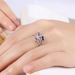Yellow Chimes Rings for Women Silver Crystal Ring Three-Leaves Classic Design Platinum Plated Ring for Women and Girls.