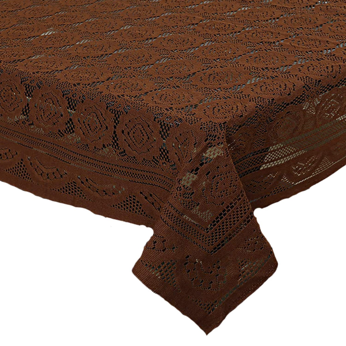 Kuber Industries Circle Printed Home Decorative Luxurious 4 Seater Cotton Center Table Cover/Table Cloth, 40"x60" (Dark Brown)-44KM010