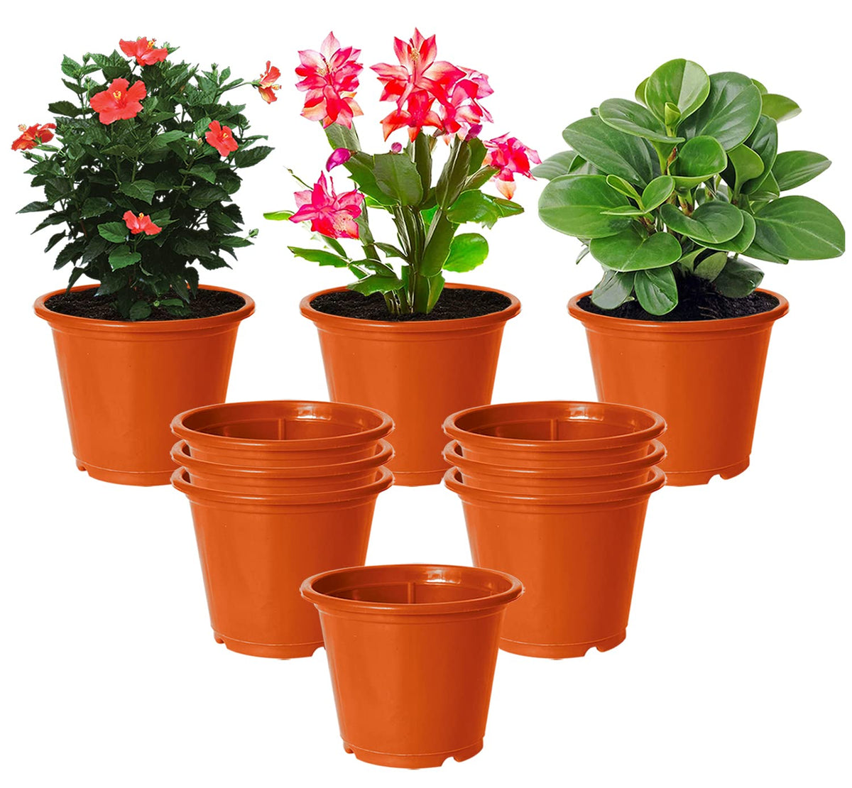 Kuber Industries Durable Plastic Flower Pot|Gamla with Drain Holes for Indoor Home Decor & Outdoor Balcony,Garden,6"x5",Pack of 10 (Orange)