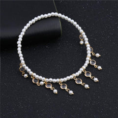 Yellow Chimes Latest Fashion Crystal Tassels Peal String 2 PC Stretchable Anklet for Women and Girls