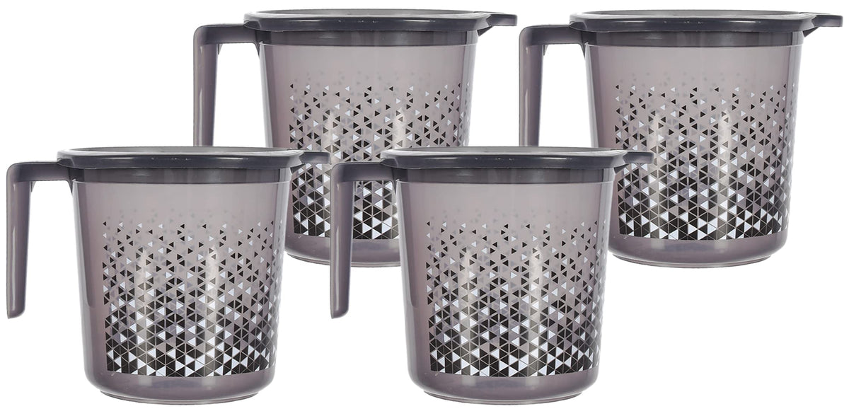 Kuber Industries Tinted Print Multiuses Lightweight, Unbreakable Plastic Bathroom Mug 1.5 Litre Pack of 4 (Black)-46KM0240