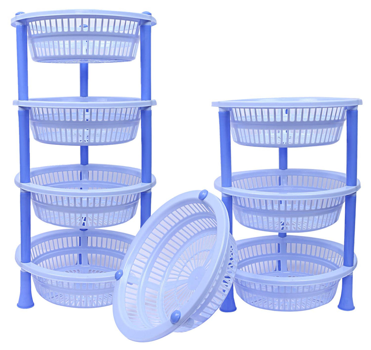 Kuber industries Plastic 2 Pieces 4 Layer Multi-Purpose Kitchen Storage Basket Rack (Blue)-CTKTC13202