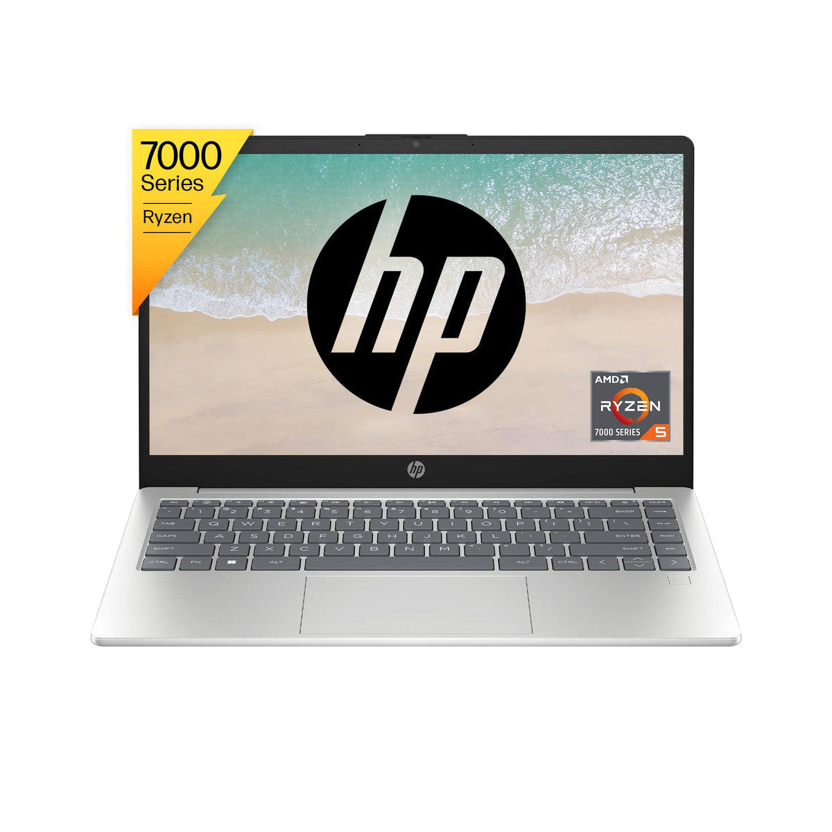 HP Laptop 14, AMD Ryzen 5 7520U, 14-inch (35.6 cm), FHD, 16GB LPDDR5, 512GB SSD, AMD Radeon Graphics, FPR, FHD Camera w/Privacy Shutter, Backlit KB (Win 11, MSO 2021, Silver, 1.4 kg), em0027AU