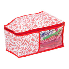 Kuber Industries Leaf Design Non Woven 3 Piece Saree Cover/Cloth Wardrobe Organizer and 3 Pieces Blouse Cover Combo Set (Red) -CTKTC038403