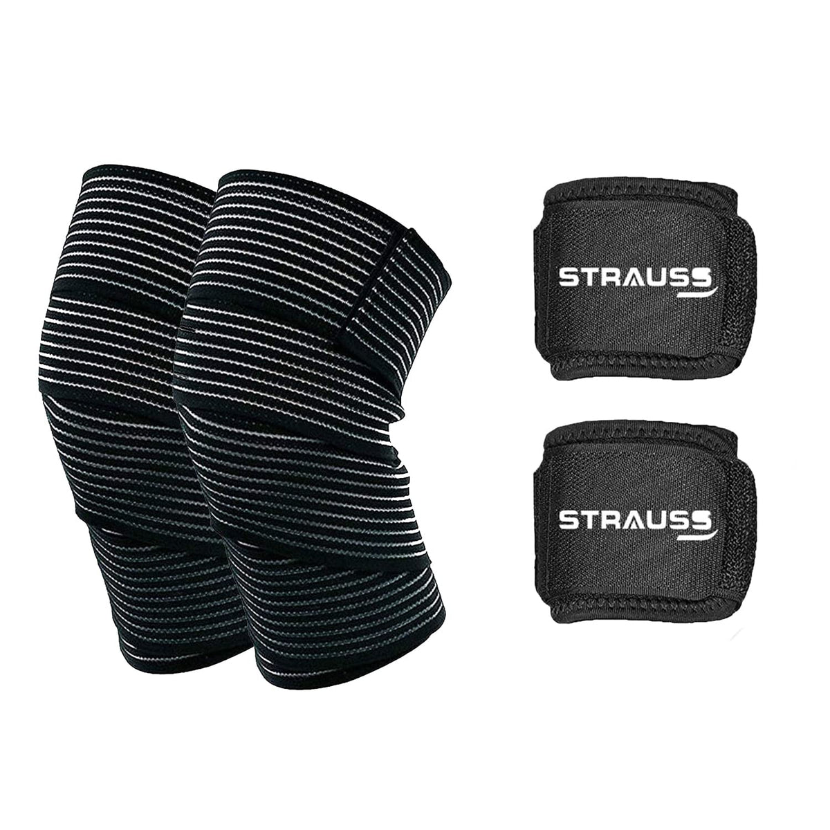 Strauss Wrist Support, Pair (Free Size, Black) with Knee Compression