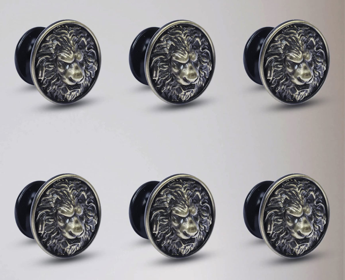 Plantex Lion Face Cabinet Drawer Knob Handle/Kitchen Cabinet Knobs/Knobs for Cabinets and Drawer/Round Drawer Pulls and Knobs- Pack of 6 Pieces (Brass-Antique)