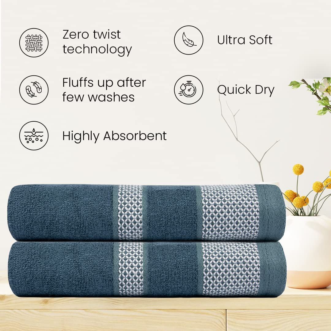 BePlush Zero Twist Bamboo Towels for Bath | Ultra Soft, Highly Absorbent, Quick Dry, Anti Bacterial Bamboo Bath Towel for Men & Women || 450 GSM, 29 x 59 Inches (2, Emerald Blue)