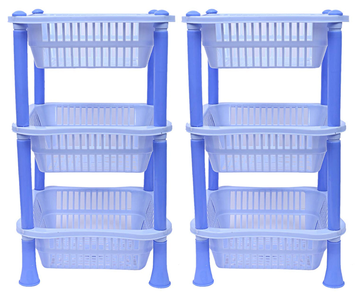 Kuber Industries Plastic 2 Pieces 3 Layer Multi-Purpose Kitchen Storage Basket Rack (Blue)-Ctktc25228
