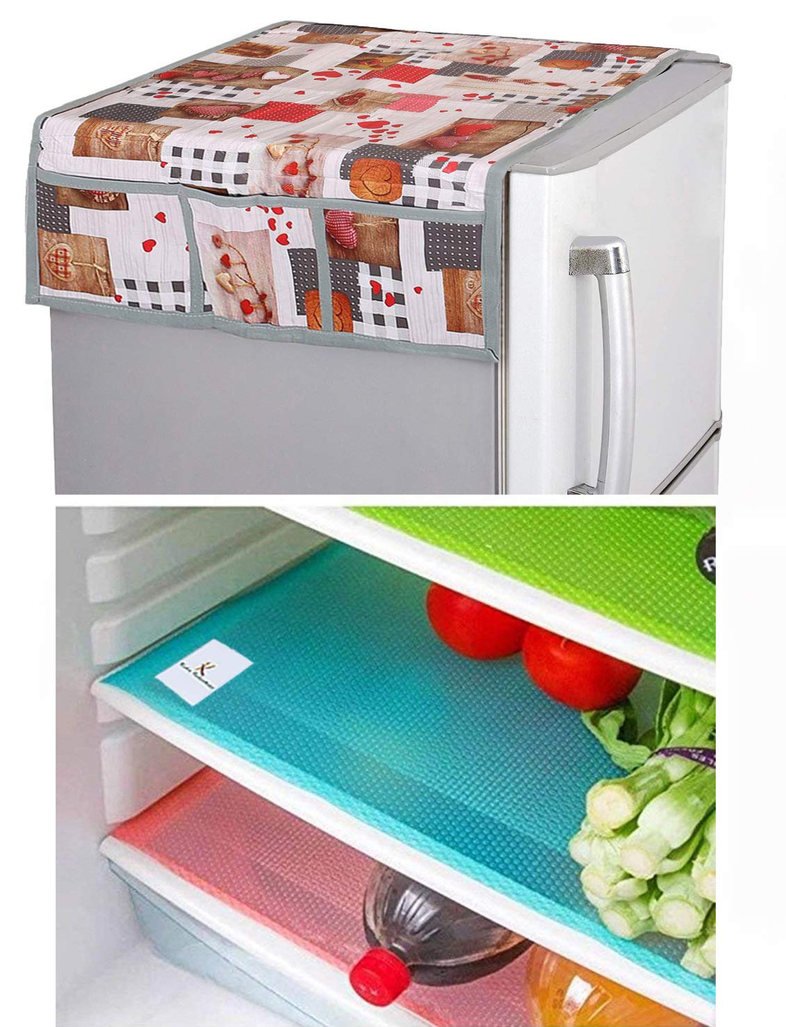 Kuber Industries PVC 3 Pieces Fridge Mats and 1 Piece Fridge Top Cover (Red & White)-CTKTC32730
