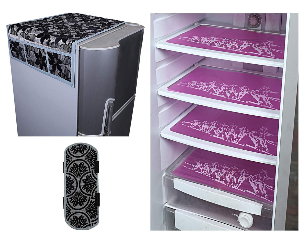 Kuber Industries PVC 3 Pieces Fridge Mats, 1 Piece Handle Cover and 1 Piece Fridge Top Cover (Multi) - CTKTC7353