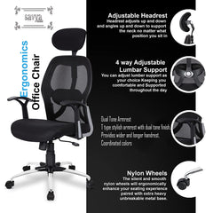 SAVYA HOME Apollo High Back Ergonomic Office Chair | Work from Home Chair | 2D Lumbar Support | Tilt Lock Mechanism | Ergonomic Meshback | Blue, Qty-2