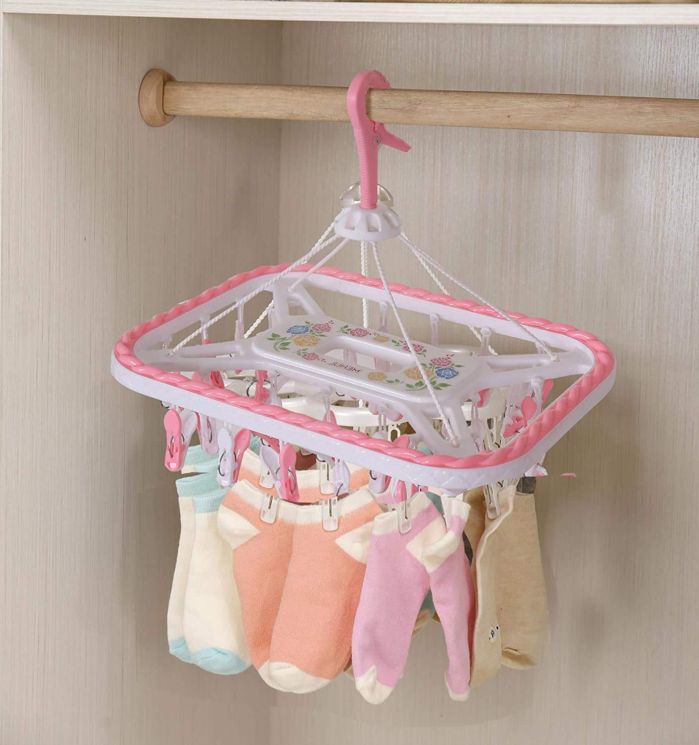 Plastic Multipurpose Square 32 Clip Hanger For Baby Clothes ( Assorted  Colour)