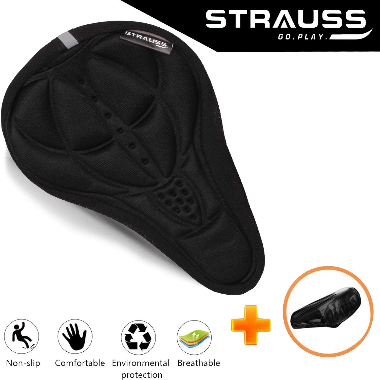 Strauss Bicycle Sponge & Gel Saddle Seat Covers, Cycle Seat Cushion, (Multicolor) 3D Sponge, Black