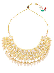 Yellow Chimes Jewellery Set for Women Kundan Studded Trditional White Beads Drop Broad Choker Necklace Set with Earrings for Women and Girls