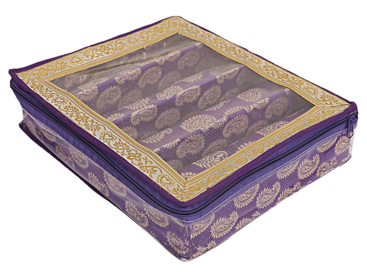 Heart Home Multipurpose Carry Design Laminated 4 Rod Bangle Box/Organizer/Case With Tranasparent Top (Purple)-47HH061