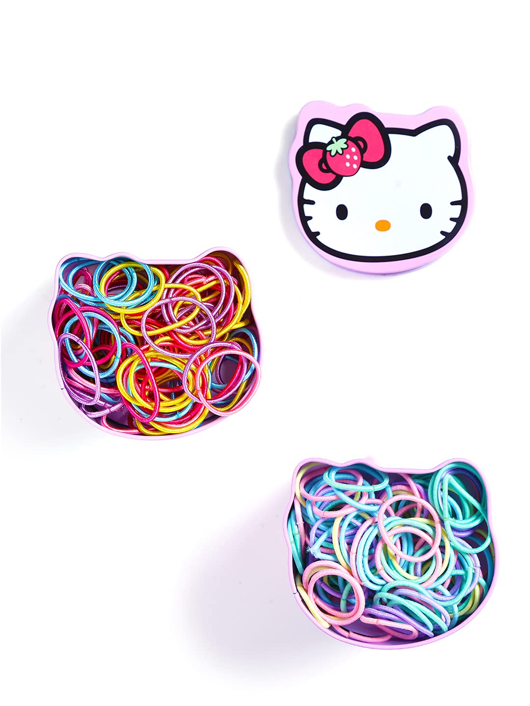 Melbees by Yellow Chimes Hair Rubber Bands for Girls Kids Hair Accessories for Girls Set of 200 Pcs Rubberbands Multicolor Soft & Stretchy Small Ponytail Holders with Kitty Tin Storage Box for Girls Kids Teens Toddlers