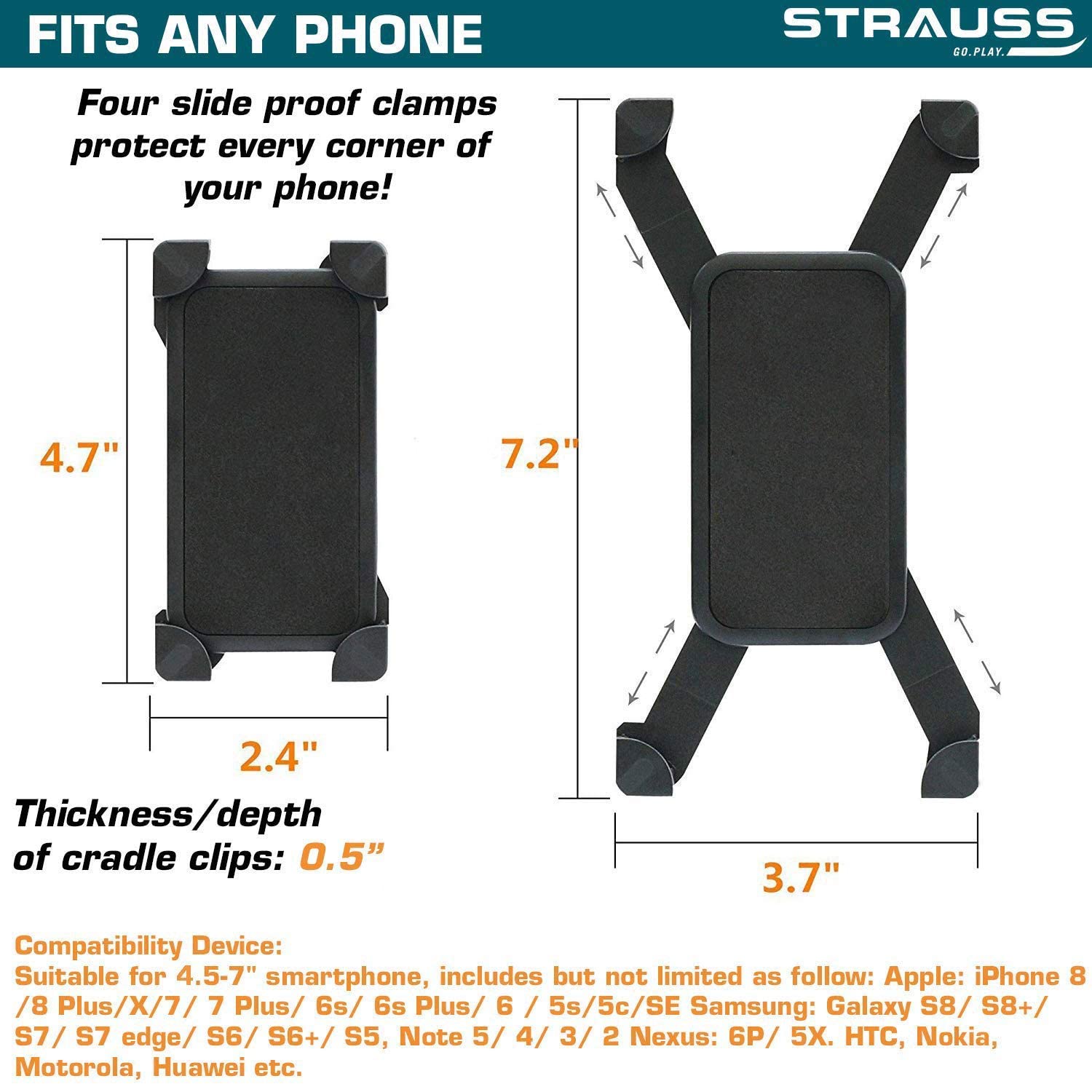 Strauss Bicycle Mobile Holder (Black), (Pack of 2)