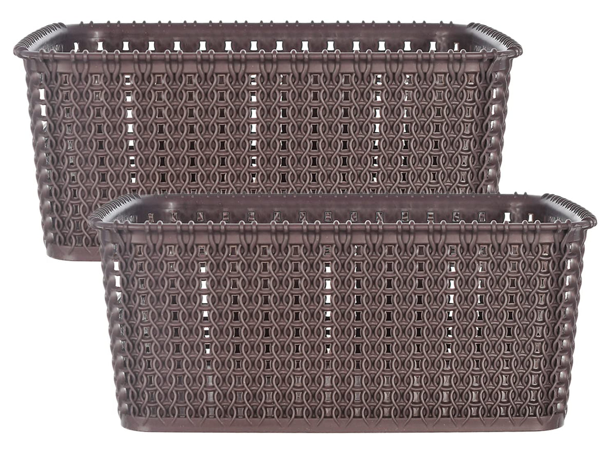 Heart Home Multipurposes Large M 20 Plastic Basket, Organizer for Kitchen, Countertops, Cabinets, Bathrooms Without Lid- Pack of 2 (Brown) -46KHH088