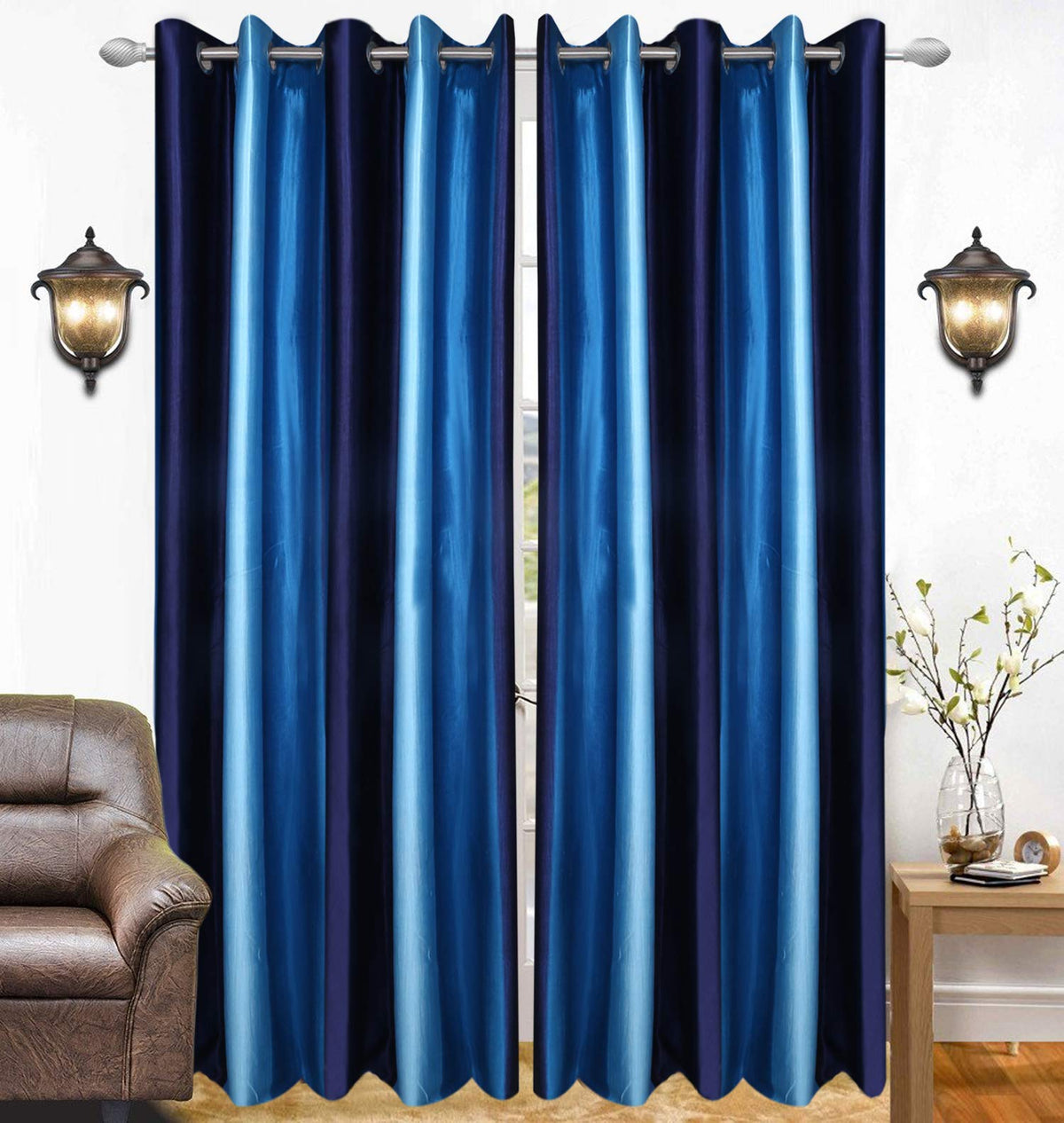 Kuber Industries Polyester 2 Pieces 7 Feet Eyelet Door Curtain (Blue) -Ctktc29540