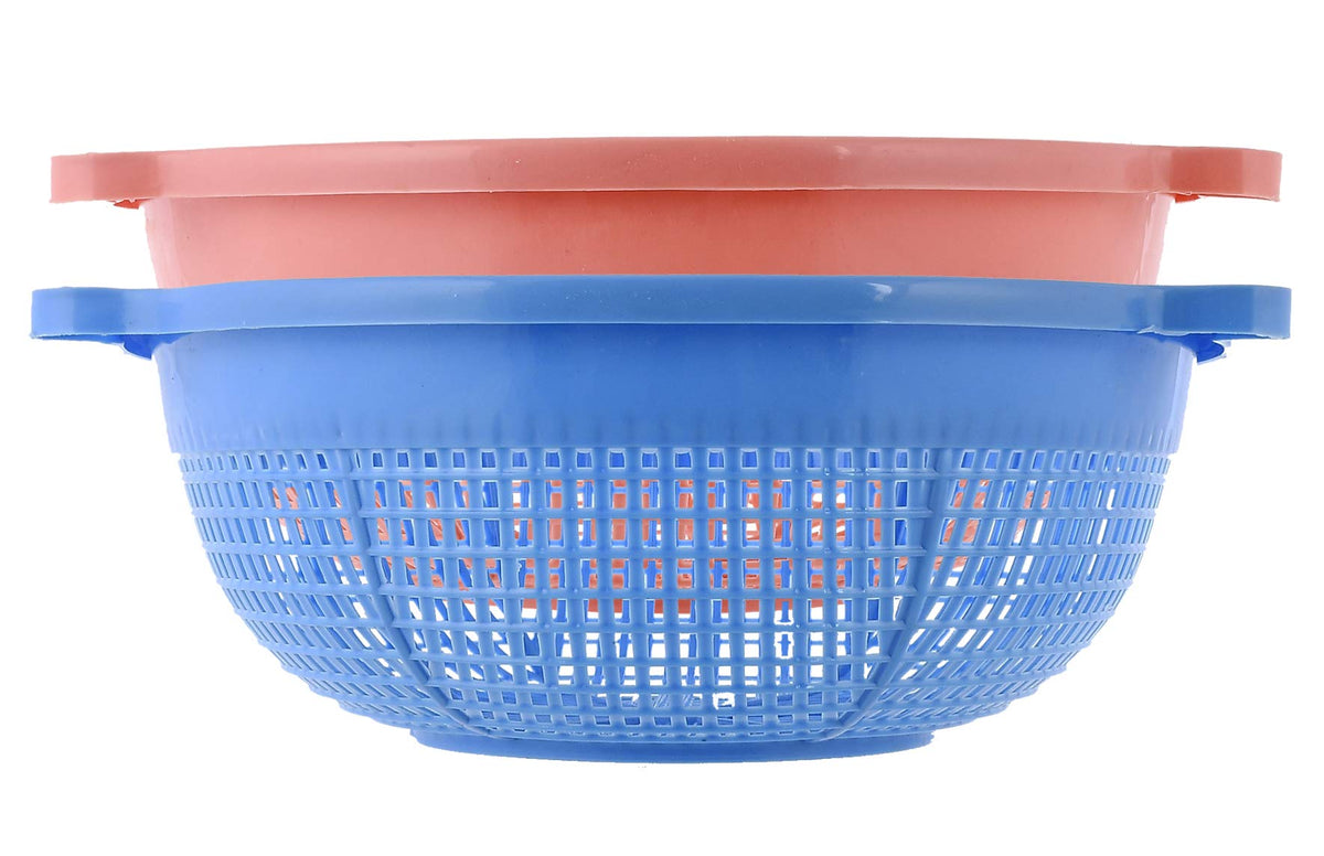Kuber Industries Unbreakable Round Plastic Kitchen Vegetables and Fruits Basket Multipurpose Organizers Storage Basket (Peach & Blue)-Pack of 2-KUBMART15180