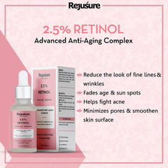 Rejusure 2.5% Retinol face Serum for Anti Aging, Night Face Serum with Retinol to Reduce Fine Lines & Wrinkles, Promotes Cell Turnover Youthful & Smooth Skin ‚Äì 10ml