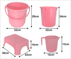 Kuber Industries 4 Pieces Plastic Bucket, Dustbin, Mug & Stool Set (Pink)
