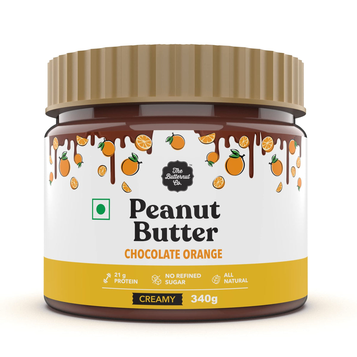 The Butternut Co. Chocolate Orange Peanut Butter (Creamy) 340g | 21 g Protein | No Refined Sugar | Natural | Gluten Free | Cholesterol Free | No Trans Fat