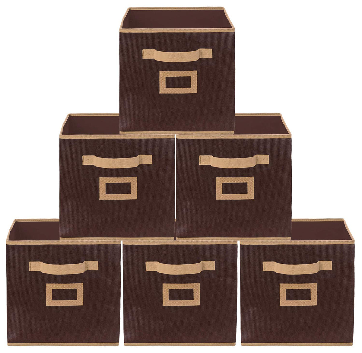 Heart Home Non Woven Fabric 6 Pieces Foldable Large Size Storage Cube Toy, Books, Shoes Storage Box with Handle, Extra Large (Brown)- HEART4805