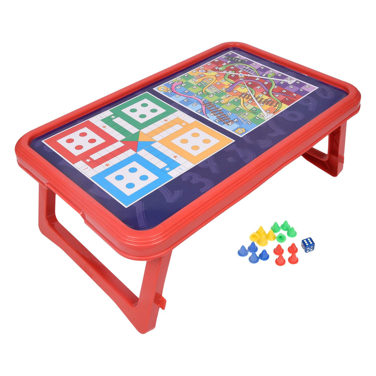 Kuber Industries Study Table | Plastic Ludo Playing Table | Snakes & Ladders Playing Table | Kids Gaming Study Table | Foldable Study Table | Red