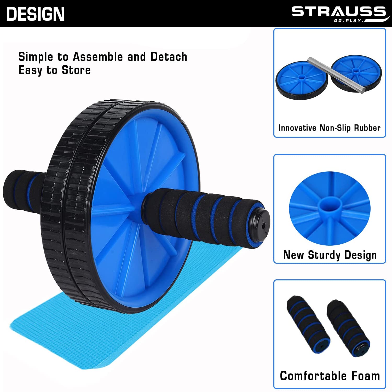 Strauss Double Ab Wheel Roller With Knee Pad | Abs Roller | Exercise Roller  Wheel Ab Exerciser