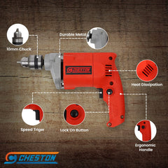 Cheston 10mm Powerful Drill Machine for Wall, Metal, Wood Drilling…