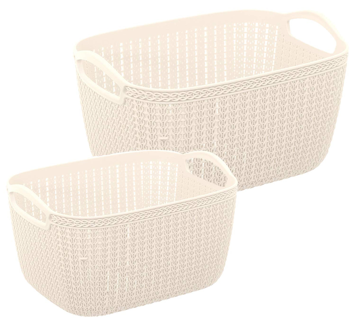 Heart Home Unbreakable Plastic 2 Pieces Multipurpose Large and Medium Size Flexible Storage Baskets/Fruit Vegetable Bathroom Stationary Home Basket with Handles (Cream) - CTHH18545