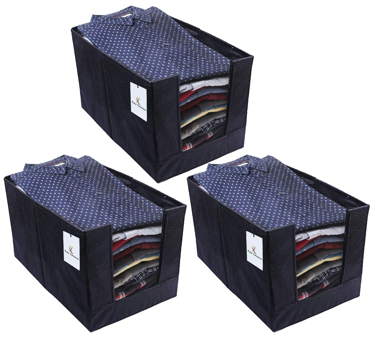 Kuber Industries 3 Piece Non Woven Shirt Stacker Wardrobe Organizer Set, Black-CTLTC31832