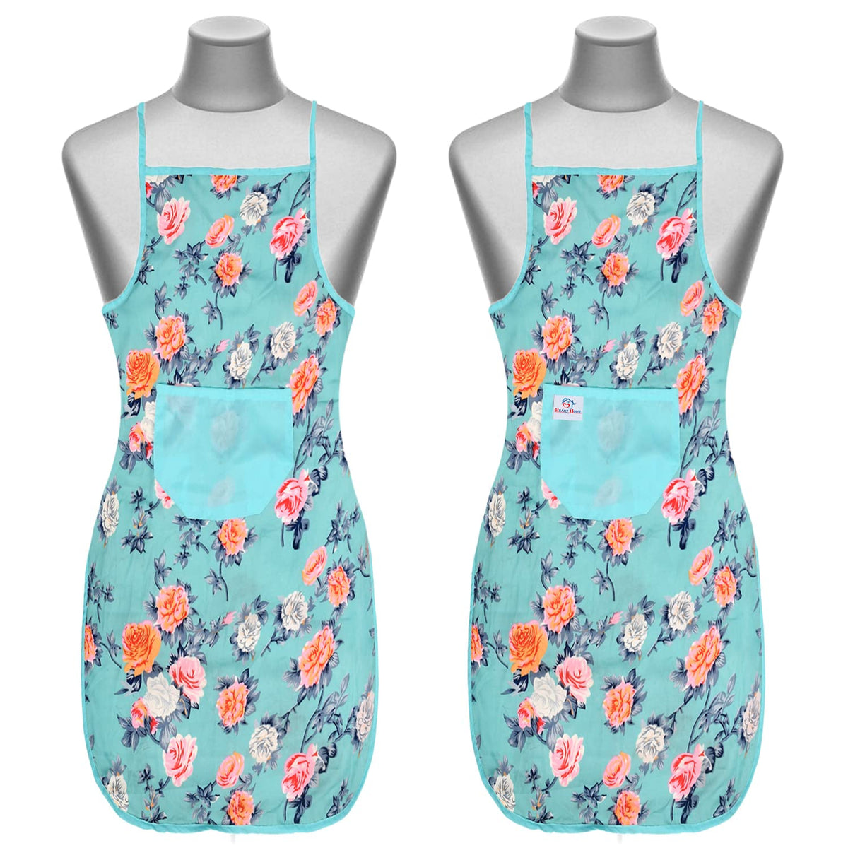 Heart Home Flower Printed Apron with 1 Front Pocket- Pack of 2 (Green)-50HH0713