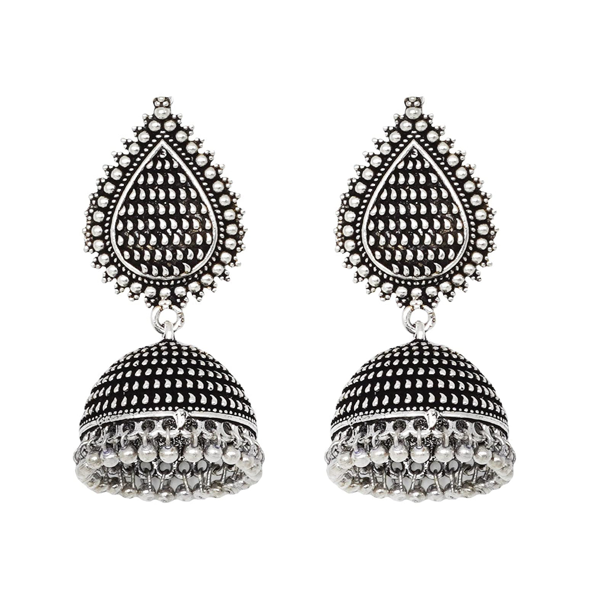 Teejh Anukriti Leaf Silver Oxidised Jhumki for Women