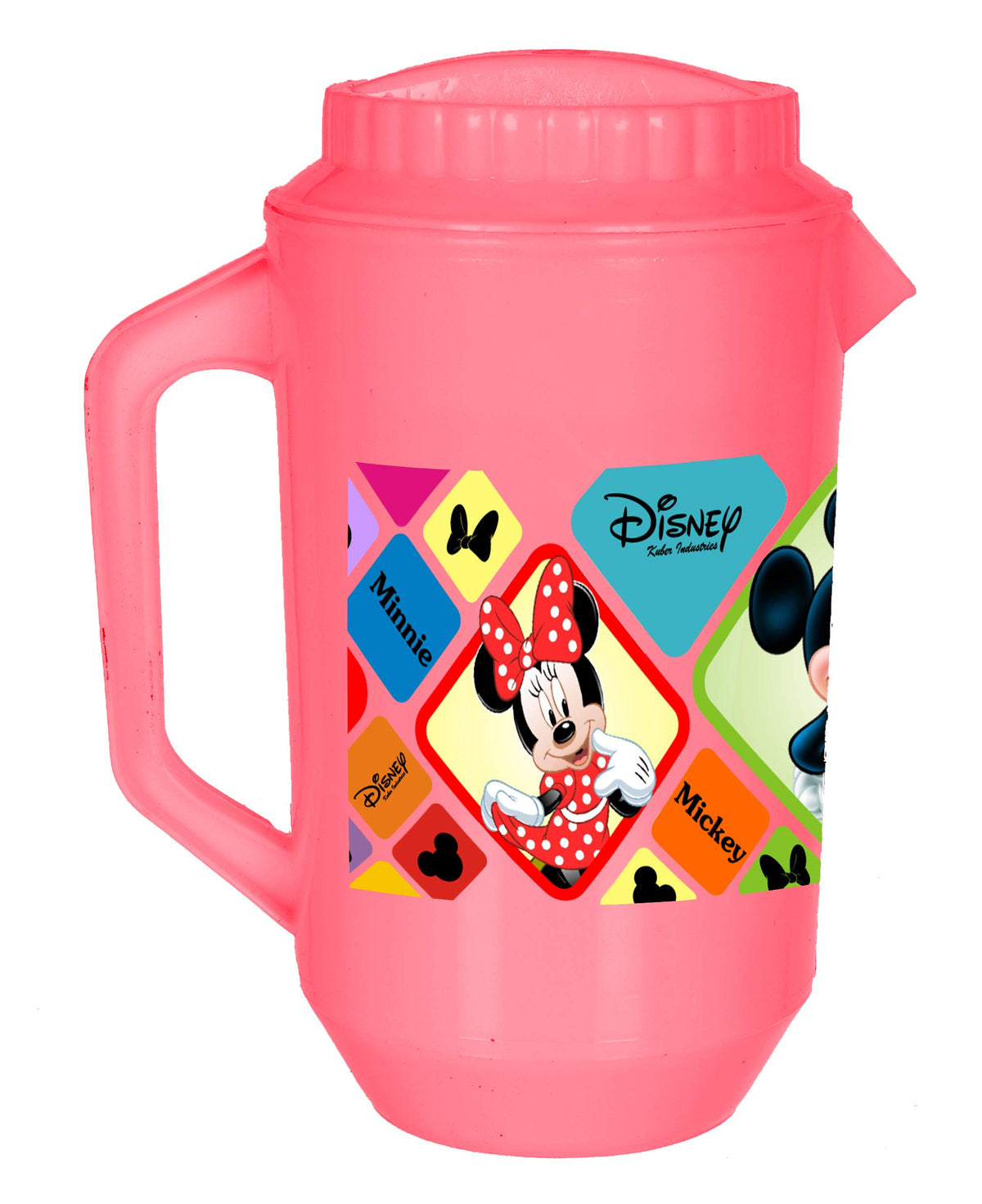 Kuber Industries Multiuses Mickey Minnie Print Leak Proof Unbreakable Plastic Water Jug with Lid for Water, Juice, Milk 2 Liter (Pink)