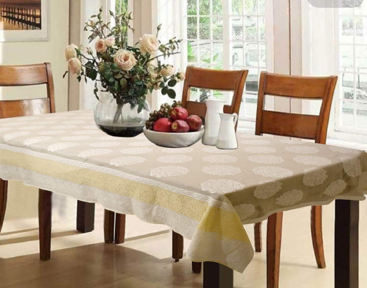 Kuber Industries Cotton Shining Flower Design 6 Seater Dining Table Cover (Cream, 60" x90 Inches, Standard) - CTKTC040139 Pack of 1