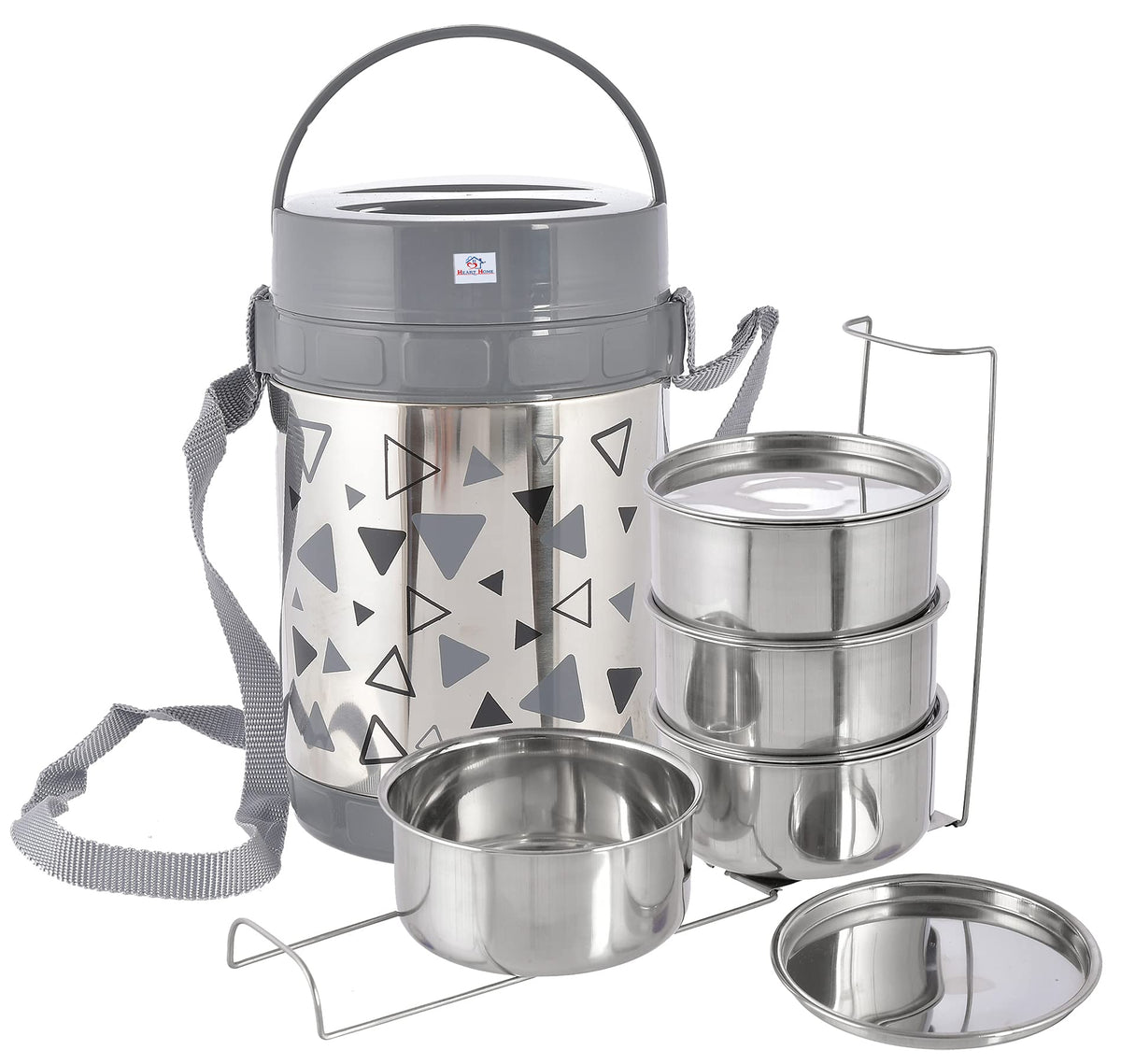 Heart Home Designer Food Grade, Leak Proof Insulated Stainless Steel Lunch Box with 4 Container (Grey)-HS42HEARTH25116