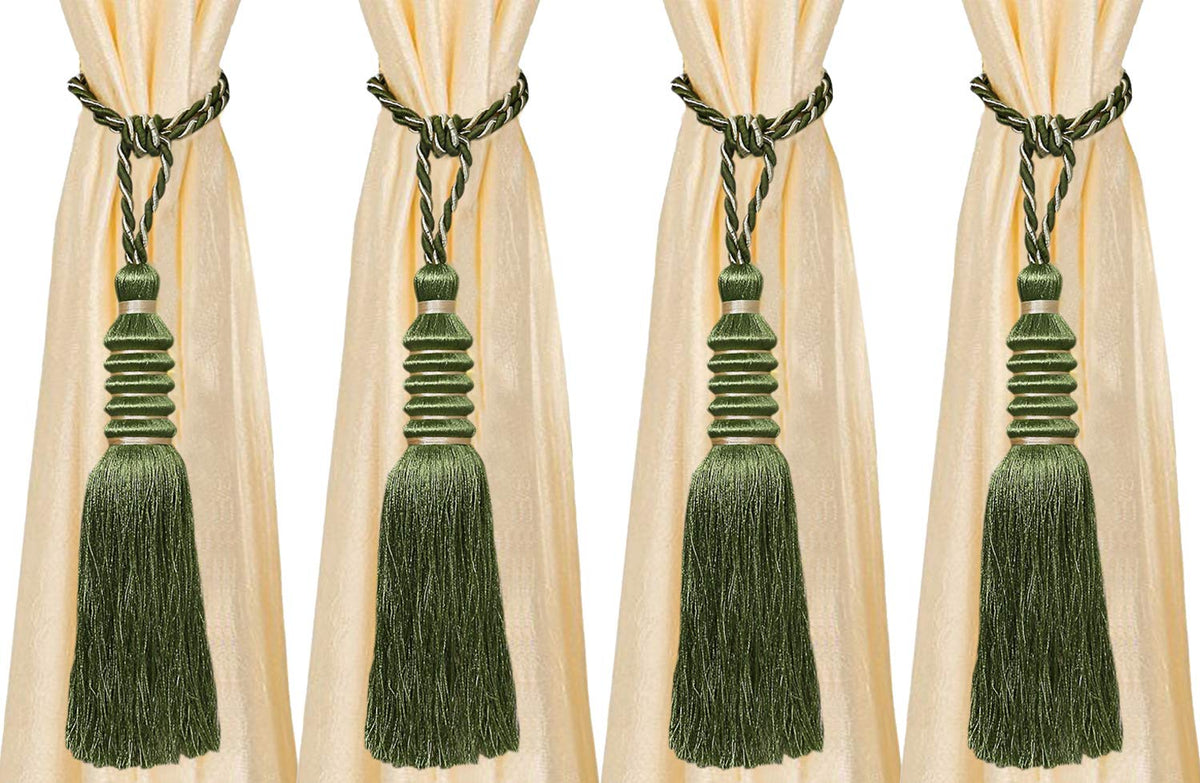 Kuber Industries Polyester 4 Pieces Curtain Tie Back Tassel Set (Green) -CTKTC12857