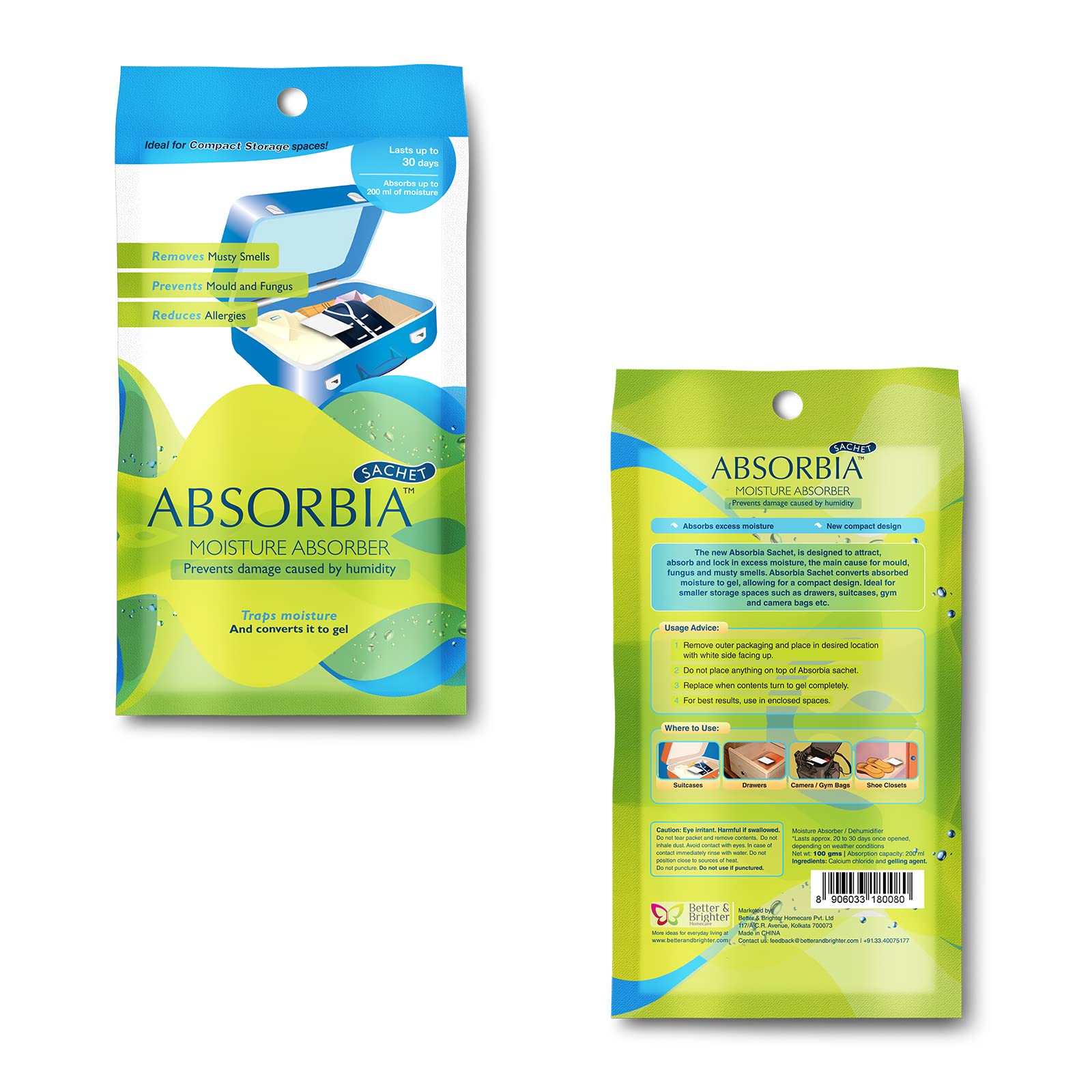 Absorbia Moisture Absorber | Absorbia Sachet - Season Pack of 6 (200ml | Absorbia Moisture Absorber | Absorbia Sachet - Pack of 3 (200ml Each) |