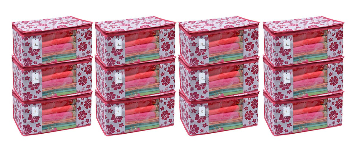 Kuber Industries 12 Piece Non Woven Saree Cover Set, Pink,Large Size -CTKTC6404