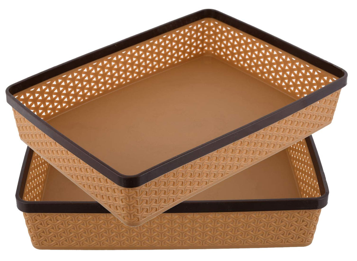 Heart Home Plastic 2 Pieces Solitaire Stationary Office Tray, File Tray, Document Tray, Paper Tray A4 Documents/Papers/Letters/folders Holder Desk Organizer (Brown) HEART2907