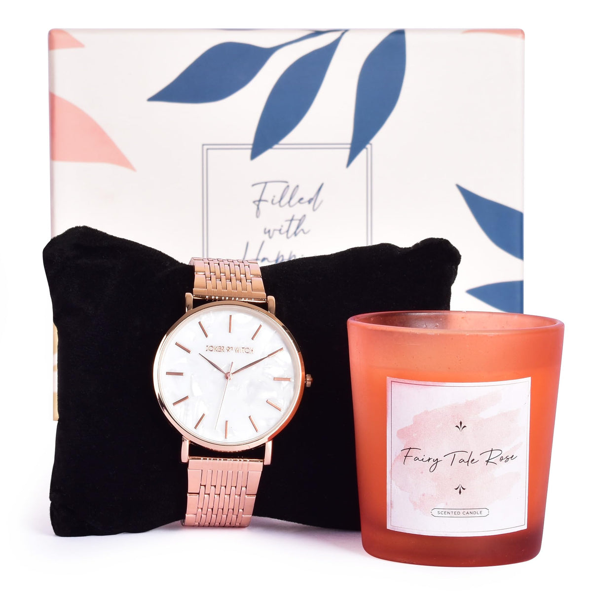 Gleevers Radiant Moments Gift for Women |Gift Box Pack of 2 with Rose Candle (60 gm) & Joker and Witch Watches for Women|Birthday Gift, Anniversary Gift, Valentine Gift, Secret Santa Gifts